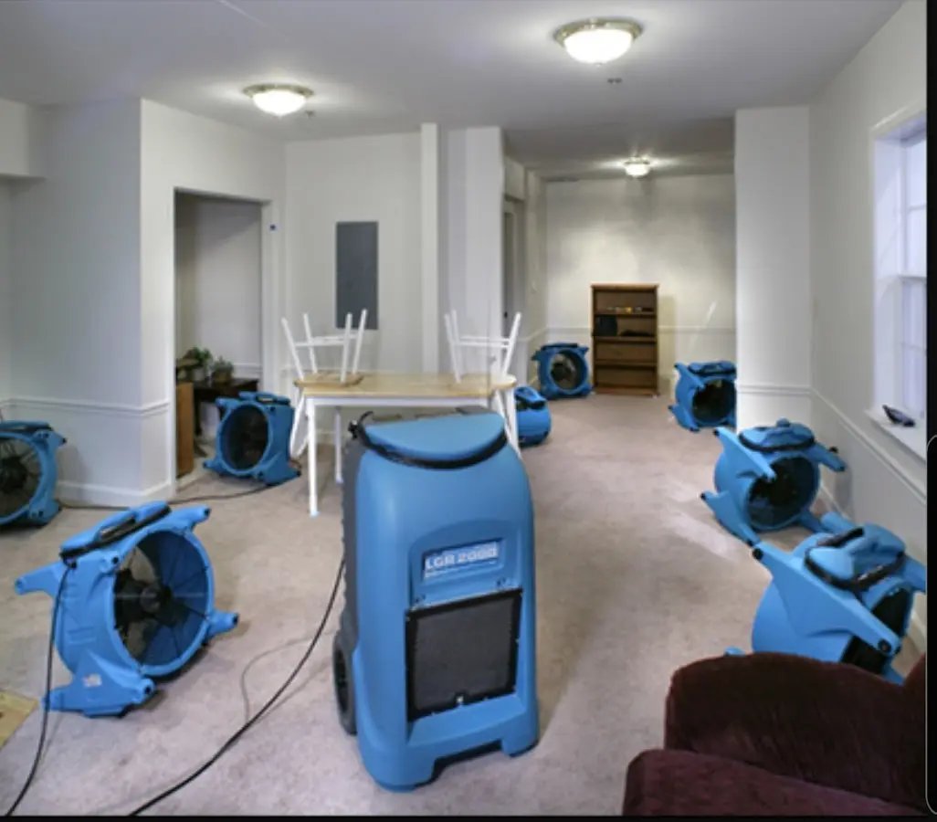 Air movers and dehumidifier setup for Water Damage Restoration in Panama City